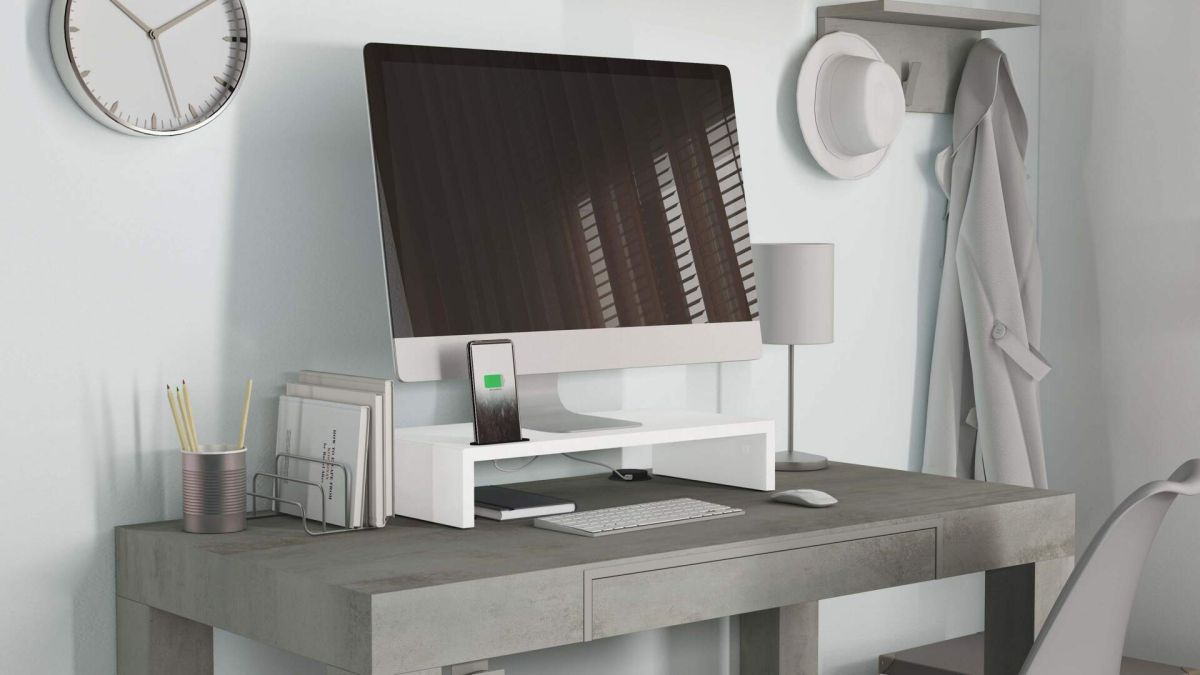 Monitor stand Riki for desk, h.4 in, Opaque White set image 1