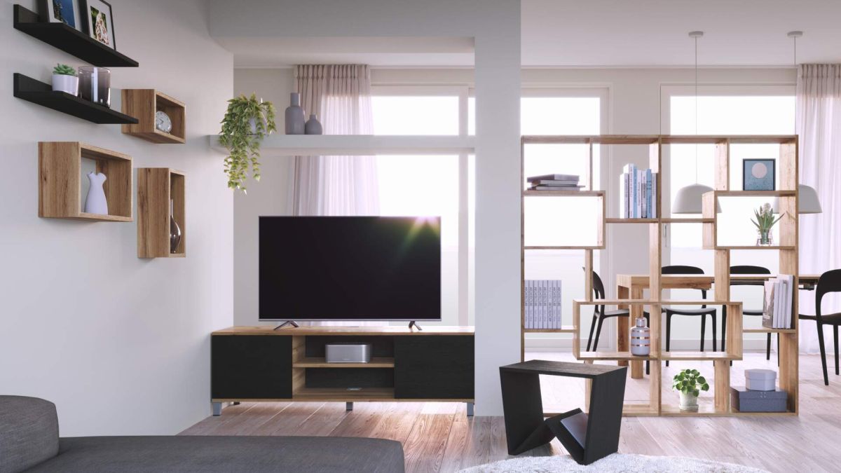 Rachele TV Stand, Ashwood White and Ashwood Black set image 1