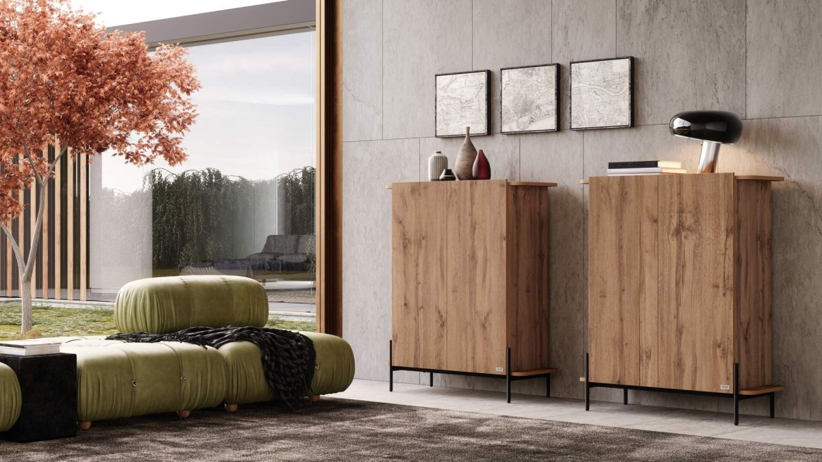 Olivia Tall Sideboard with 1 Door 38.2x15.9x47.2 in, Rustic Oak set image 1