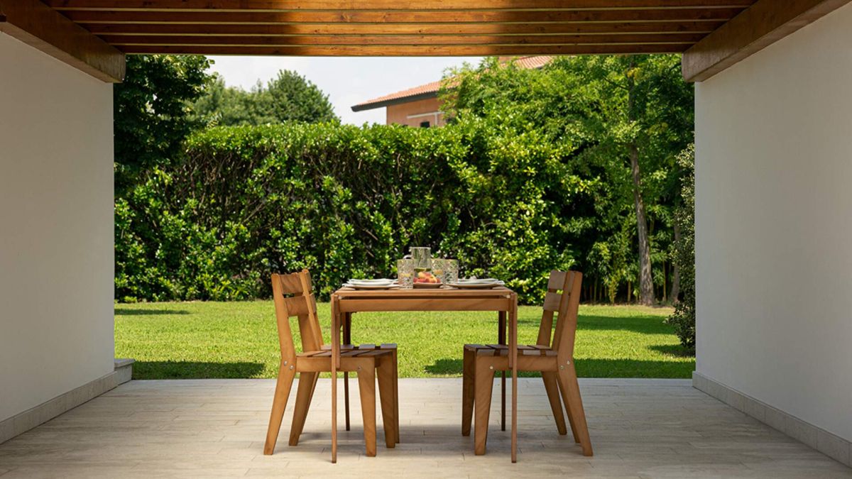 Elena Garden Set in Teak Color Wood, Table (63x31.5 inches) And 4 Chairs set image 1