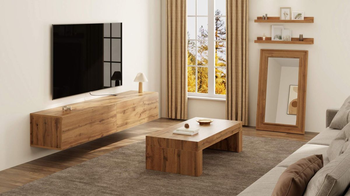 Easy Living Room Wall Unit 1, Rustic Oak, 81.9x17.3x14.2 in set image 2