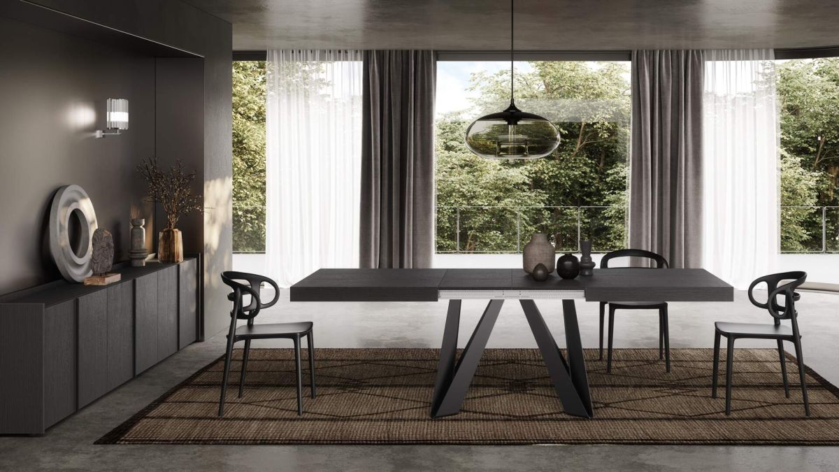 Romina Extendable Table 55.1(86.6)x35.4 in, Ashwood Black with Black Iron Legs set image 2