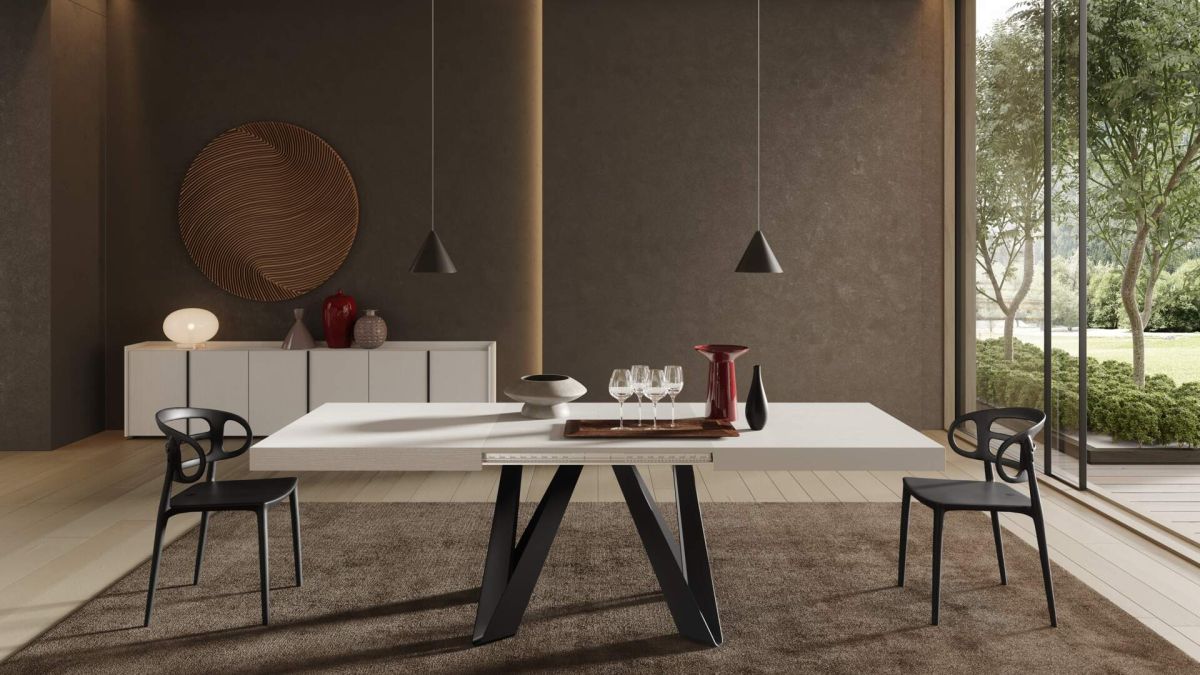 Romina Extendable Table 63(94.5)x35.4 in, Ashwood White with Black Iron Legs set image 1