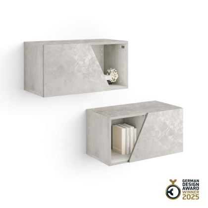 Set of 2 Emma Wall Units 27.55 in, with Flap Door, Concrete Effect, Grey