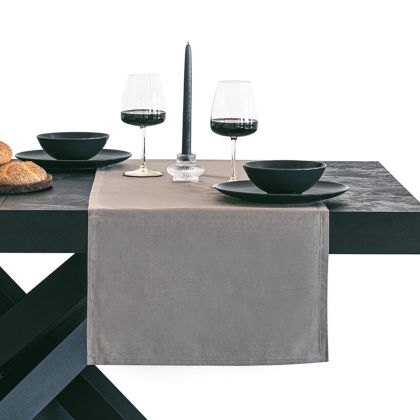 Gioele Cotton table runner 17.71 x 59.05 in, Dark grey