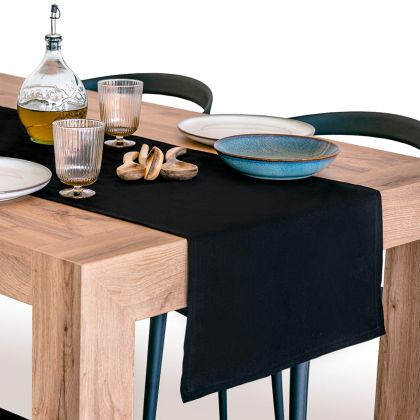 Gioele Cotton table runner 17.71 x 102.36 in, Black