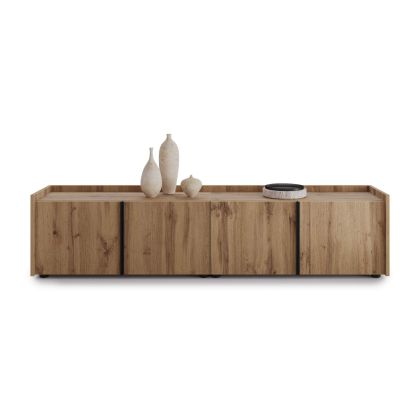 Romina Low Sideboard (72.28x14.17x17.32 in), 4 Doors, Rustic Oak