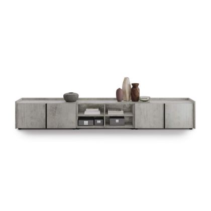 Romina Low Sideboard (107.71x14.17x17.32 in), 4 Doors, Concrete Grey Effect