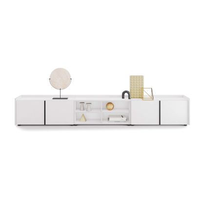Romina Low Sideboard (107.71x14.17x17.32 in), 4 Doors, Ashwood White