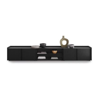 Romina Low Sideboard (107.71x14.17x17.32 in), 4 Doors, Ashwood Black