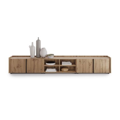 Romina Low Sideboard (107.71x14.17x17.32 in), 4 Doors, Rustic Oak