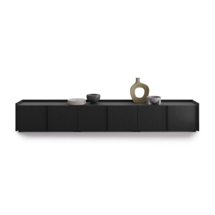 Romina Low Sideboard (107.71x14.17x17.32 in), 6 Doors, Ashwood Black