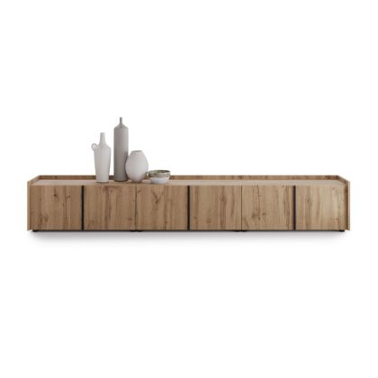 Romina Low Sideboard (107.71x14.17x17.32 in), 6 Doors, Rustic Oak