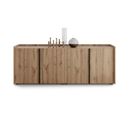 Romina Low Sideboard (72.28x14.17x27.55 in), 4 Doors, Rustic Oak