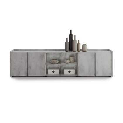 Romina Low Sideboard (107.71x14.17x27.55 in), 4 Doors, Concrete Grey Effect