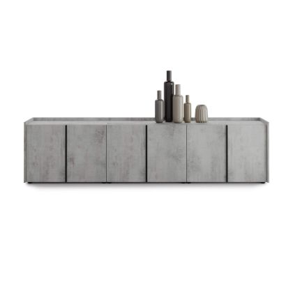 Romina Low Sideboard (107.71x14.17x27.55 in), 6 Doors, Concrete Grey Effect