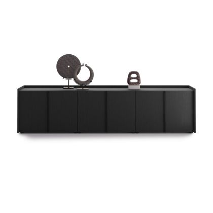Romina Low Sideboard (107.71x14.17x27.55 in), 6 Doors, Ashwood Black
