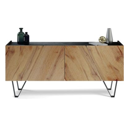 Emma 4-door Sideboard with black legs, Concrete Black Effect and Rustic Oak