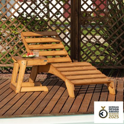 Elena Garden Set in Teak Color Wood, Sun Lounger And Side Table