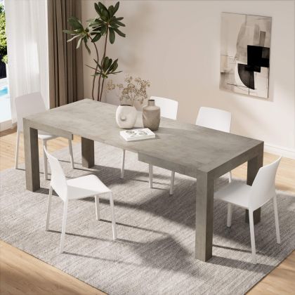 Iacopo Extendable Dining Table, 55.1(86.6)x35.4 in, Concrete Effect, Grey