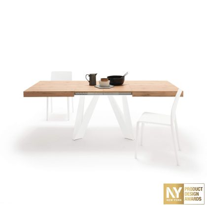 Romina Extendable Table 55.1(86.6)x35.4 in, Rustic Oak with White Iron Legs
