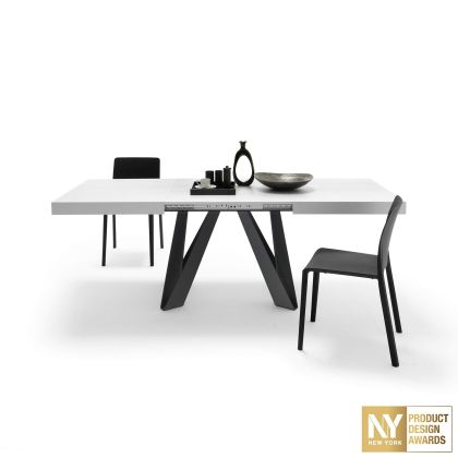 Romina Extendable Table 55.1(86.6)x35.4 in, Ashwood White with Black Iron Legs