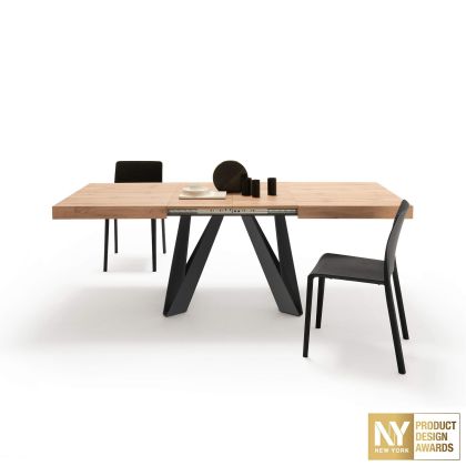 Romina Extendable Table 55.1(86.6)x35.4 in, Rustic Oak with Black Iron Legs