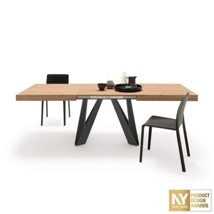 Romina Extendable Table 63(94.5)x35.4 in, Light Oak with Black Iron Legs