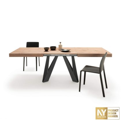 Romina Extendable Table 63(94.5)x35.4 in, Rustic Oak with Black Iron Legs