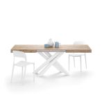 Tavolo Allungabile Emma 140(220)x90 cm, Quercia con Gambe Incrociate Bianche
