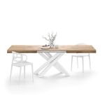 Tavolo Allungabile Emma 160(240)x90 cm, Rovere Rustico con Gambe Incrociate Bianche